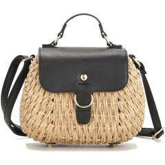 Rosvovo Fashion Summer Straw Woven Women's Purse | Woven Crossbody Bag, Tropical Vacation, Beach Outings, Black