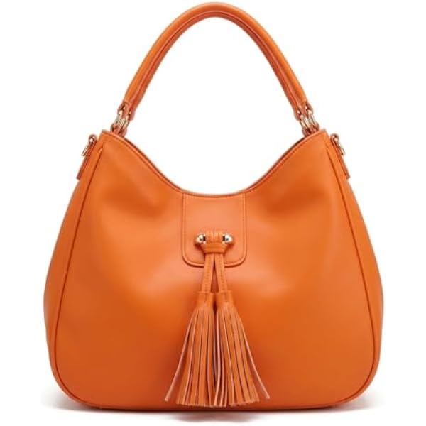 Rosvovo Tassel Hobo Handbag for Women, Elegant Vegan Leather Crossbody Bag with Adjustable Shoulder Strap, Orange