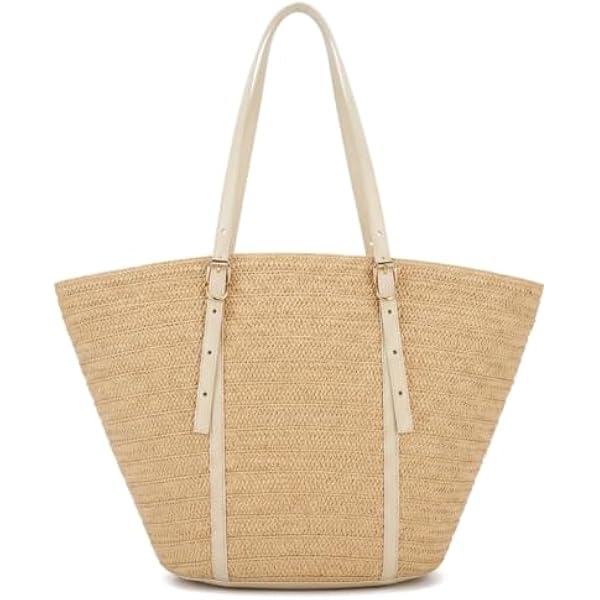 Rosvovo Straw Tote Bag | Stylish Raffia Beach Bag, Women, Large Woven Summer Handbag, Tropical Vacations, Resort Outings