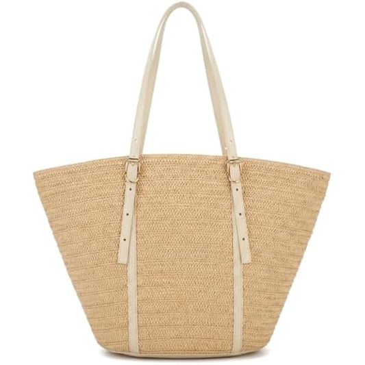 Rosvovo Straw Tote Bag | Stylish Raffia Beach Bag, Women, Large Woven Summer Handbag, Tropical Vacations, Resort Outings