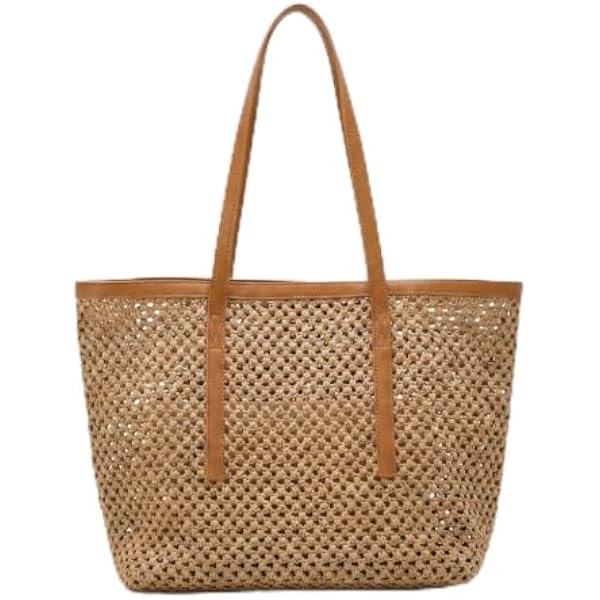 Rosvovo Straw Woven Tote Bag | Stylish Summer Beach Bag, Large Vacation Tote, Women