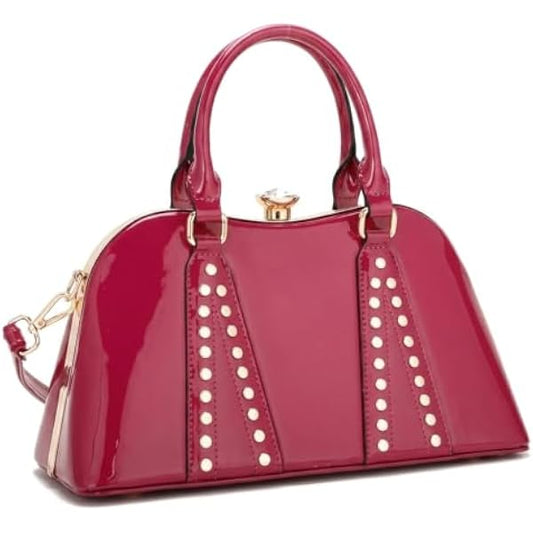 Rosvovo Women's Shiny Red Patent Leather Purse | Structured Top Handle Handbag, Formal Events, Evening Wear