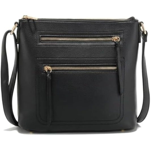 Rosvovo 312 Leather Crossbody Bag - Modern Minimalist Women's Shoulder Purse with Gold-Tone Hardware and Multi-Pocket Organizer