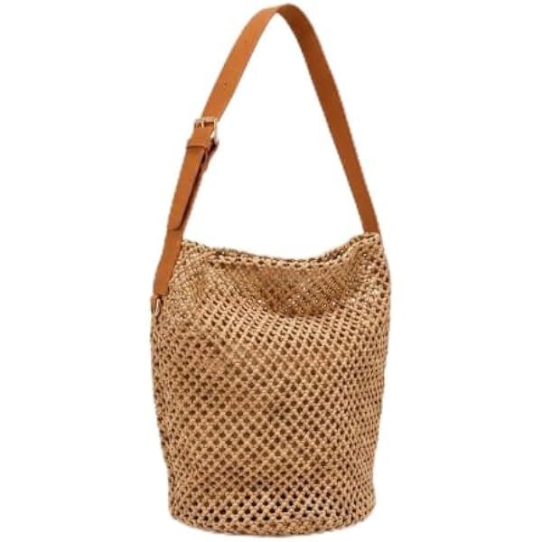 Rosvovo Summer Straw Woven Shoulder Bag | Boho Crochet Beach Bag, Trendy Straw Handbag, Women