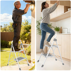 MyDepot Step Ladder, 2 Sturdy Step Stool with Anti-Slip Pedal & Comfortable Handrail, Portable Heavy Duty Step Stool for Kitchen, Garage & Outdoor Use, 330lbs, Grey