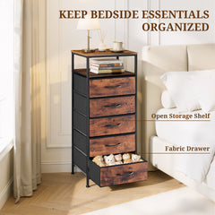 MyDepot  Nightstand With Charging Station, Bedside End Table With 5 Fabric Drawers & USB/Type-C Ports And Outlets, Night Stand For Bedroom Furniture, Adjustable Feet And Variable Light Strip