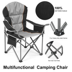 MyDepot Folding Camping Chairs, Outdoor Collapsible Padded Chairs with Cup Holder & Cooler Bag, Heavy Duty Portable Camping Chair for Garden Beach Fishing Sports