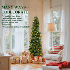 Mydepot Pre-Lit Pencil Christmas Tree, Green Artificial Spruce Slim Christmas Trees With Incandescent Lights For Home, Office, Party Decoration