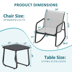 MyDepot 3-Piece Outdoor Rocking Set, Outdoor Furniture Set with Textilene Chairs & Glass-Top Table, Conversation Set of 3 for Porch, Lawn, Garden, Yard, Balcony, Poolside
