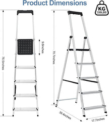 MyDepot 5/6 Step Ladder, 330lbs Folding Step Stool with Anti-Slip Wide Pedal Handrails, Aluminum Stool Ladders, Safety Household Ladder for Home Kitchen Courtyard Outdoor