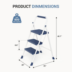 MyDepot  Step Ladder, 3 Sturdy Step Stool with Anti-Slip Pedal & Comfortable Handrail, Portable Heavy Duty Step Stool for Kitchen, Garage & Outdoor Use, 800lbs