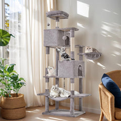 MyDepot 66 Inch Cat Tree Tower, Multi Level Cat Climbing Tower with Natural Sisal Scratching Posts, Hammock, Pet Condo for Indoor Cats and Kittens Play