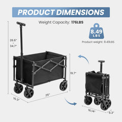 MyDepot Collapsible Wagon with Wheels, 176 lbs Wagons Carts Foldable Wagon Cart with Flexible Handle, Lightweight Portable Folding Utility Grocery Shopping Cart for Grocery Sports Garden Camping