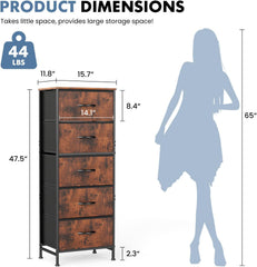 MyDepot Nightstand with 5 Drawers Bedside Table with Removable Fabric Bins Sturdy Steel Frame Wood Top Organizer Furniture for Bedroom Closet Living Room