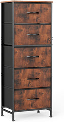 MyDepot Nightstand with 5 Drawers Bedside Table with Removable Fabric Bins Sturdy Steel Frame Wood Top Organizer Furniture for Bedroom Closet Living Room