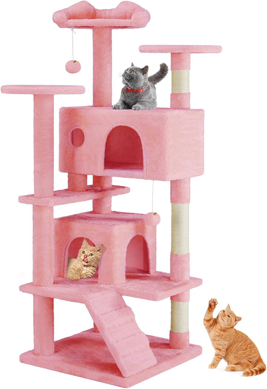 MyDepot 54 Inch Cat Tree Tower, Multi-Level with Cat Scratching Post, Indoor Cat Condo with Climbing Ladder, Plush Toy, Play House for Cat
