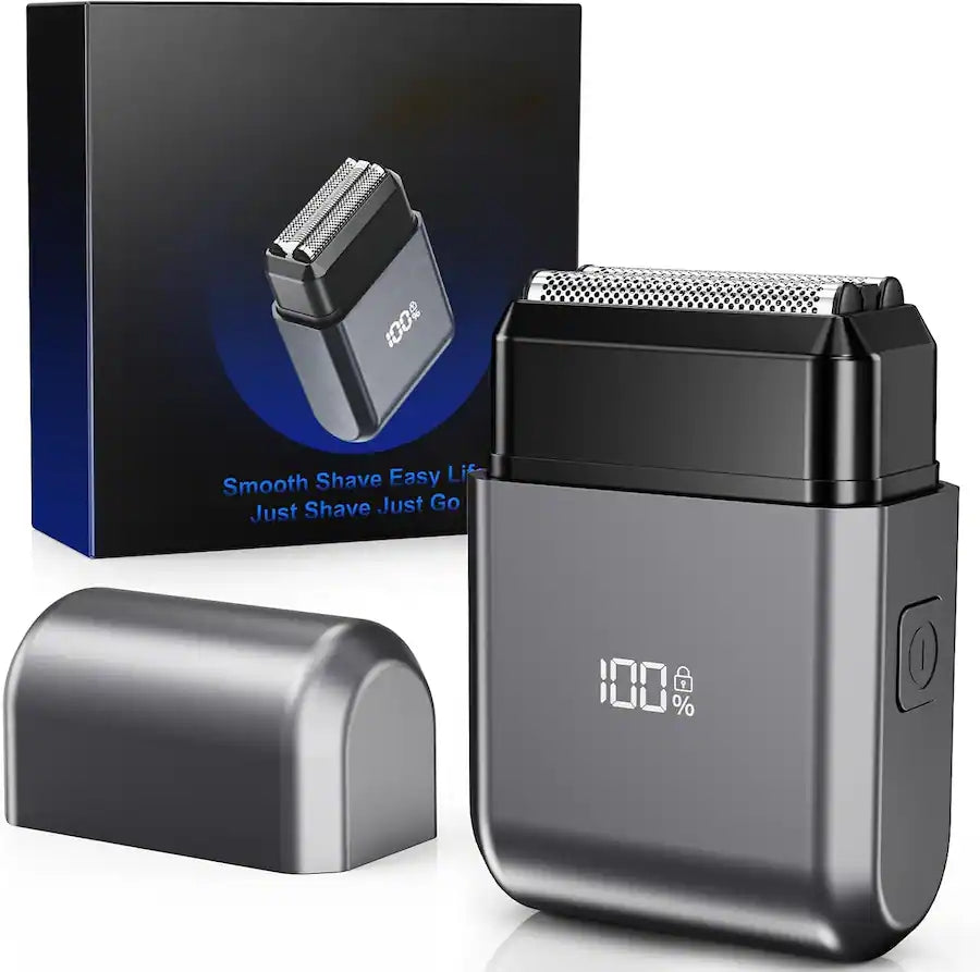 MyDepot Mini Electric Foil Shaver for Men - 3 Floating Blades, LED Display, USB-C Rechargeable, IPX7 Waterproof, Portable Wet/Dry Razor for Face, Ideal for Travel & Home