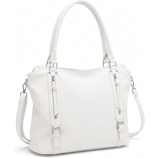 Rosvovo Crossbody Bag for Women - White Leather Shoulder Bag, Large Capacity Handbag for Work and Daily Use