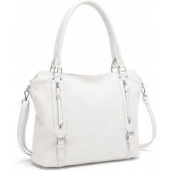 Rosvovo Crossbody Bag for Women - White Leather Shoulder Bag, Large Capacity Handbag for Work and Daily Use