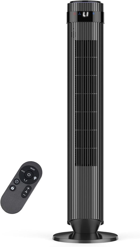 MyDepot Tower Fan for Bedroom, 28dB Quiet Floor Standing Fan with Remote, 12H Timer, 5 Speeds, 4 Modes, LED Display, Portable Bladeless Oscillating Cooling Fan for Indoor, Home, Office