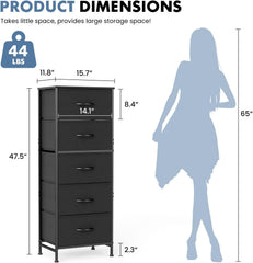 MyDepot Nightstand with 5 Drawers Bedside Table with Removable Fabric Bins Sturdy Steel Frame Wood Top Organizer Furniture for Bedroom Closet Living Room