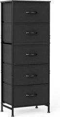 MyDepot Nightstand with 5 Drawers Bedside Table with Removable Fabric Bins Sturdy Steel Frame Wood Top Organizer Furniture for Bedroom Closet Living Room