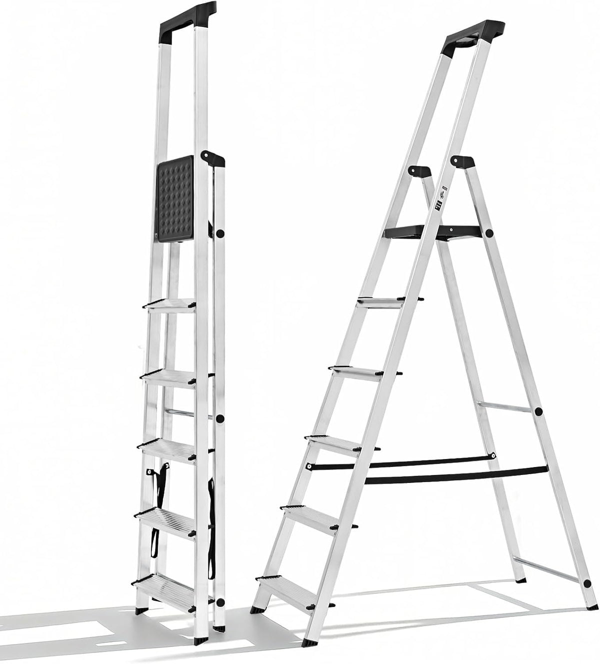 MyDepot 5/6 Step Ladder, 330lbs Folding Step Stool with Anti-Slip Wide Pedal Handrails, Aluminum Stool Ladders, Safety Household Ladder for Home Kitchen Courtyard Outdoor