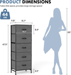 MyDepot Nightstand with 5 Drawers Bedside Table with Removable Fabric Bins Sturdy Steel Frame Wood Top Organizer Furniture for Bedroom Closet Living Room