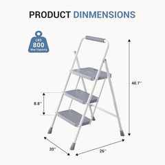 MyDepot  Step Ladder, 3 Sturdy Step Stool with Anti-Slip Pedal & Comfortable Handrail, Portable Heavy Duty Step Stool for Kitchen, Garage & Outdoor Use, 800lbs