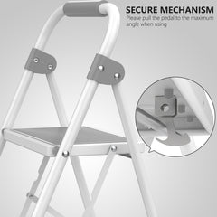 MyDepot Step Ladder, 2 Sturdy Step Stool with Anti-Slip Pedal & Comfortable Handrail, Portable Heavy Duty Step Stool for Kitchen, Garage & Outdoor Use, 330lbs, Grey