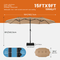 MyDepot 15FT Large Patio Umbrella with Base Included, Rectangle Table Umbrella Outdoor Patio, Outside Umbrellas for Deck, Market, Backyard