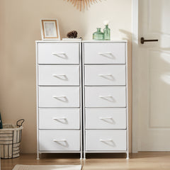 MyDepot Nightstand with 5 Drawers Bedside Table with Removable Fabric Bins Sturdy Steel Frame Wood Top Organizer Furniture for Bedroom Closet Living Room