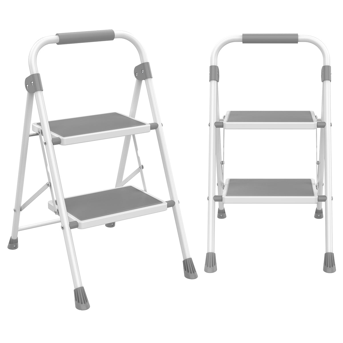 MyDepot Step Ladder, 2 Sturdy Step Stool with Anti-Slip Pedal & Comfortable Handrail, Portable Heavy Duty Step Stool for Kitchen, Garage & Outdoor Use, 330lbs, Grey