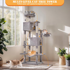MyDepot 66 Inch Cat Tree Tower, Multi Level Cat Climbing Tower with Natural Sisal Scratching Posts, Hammock, Pet Condo for Indoor Cats and Kittens Play
