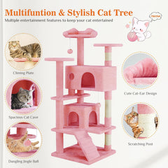 MyDepot 54 Inch Cat Tree Tower, Multi-Level with Cat Scratching Post, Indoor Cat Condo with Climbing Ladder, Plush Toy, Play House for Cat
