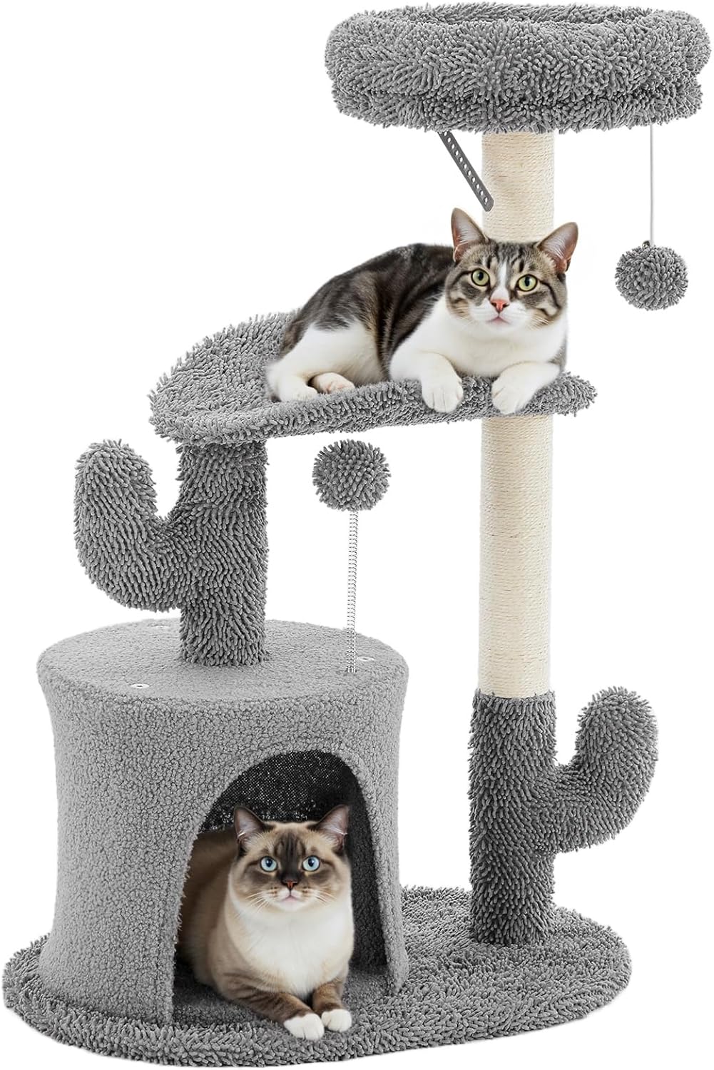 MyDepot 33" Cat Tree Tower for Indoor Cats, Small Cat Scratching Post with Curved Bed, Cat Tree with Cat Condo for Adult, Grey