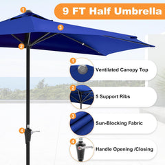 MyDepot Half Umbrella Outdoor Patio，9FT scalloped Patio Umbrella with Easy Crank, Sun Half Patio Umbrella for Patio, Market, Garden, Balcony