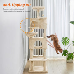 MyDepot 66 Inch Cat Tree Tower, Multi Level Cat Climbing Tower with Natural Sisal Scratching Posts, Hammock, Pet Condo for Indoor Cats and Kittens Play