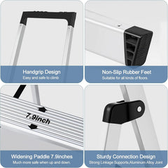 MyDepot 5/6 Step Ladder, 330lbs Folding Step Stool with Anti-Slip Wide Pedal Handrails, Aluminum Stool Ladders, Safety Household Ladder for Home Kitchen Courtyard Outdoor