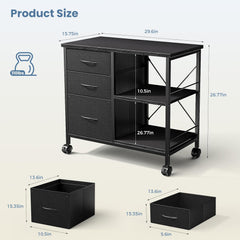 Mydepot 3-Tier Mobile File Cabinet, Printer Stand with Storage, Office Table with Drawers and Back Support Bar, Holds 110lb for Home Office