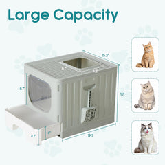 MyDepot Cat Litter Box with Lid, Large Foldable Cat Box with Litter Scoop, Front Entry Top Exit Kitty Litter Box with Door, Easy Cleaning Drawer Design Odor Control