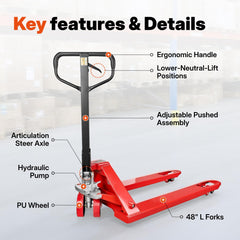 My Depot Manual Pallet Jack – Standard Duty Manual Forklift, 5500 lbs Capacity, Durable PU Wheels, Warehouse & Factory Use