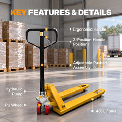 My Depot Manual Pallet Jack – Standard Duty Manual Forklift, 5500 lbs Capacity, Durable PU Wheels, Warehouse & Factory Use