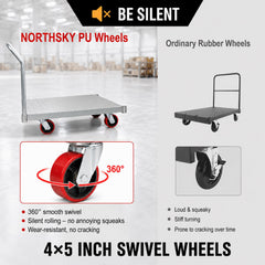 My Depot 2-in-1 Steel Panel Truck Cart 2500 lbs, Heavy-Duty Flatbed Cart Drywall Dolly w/5 inch Swivel Casters, 36x24'' Platform Truck Lumber Cart w/3 Side Handrails for Factory, Warehouse, Garage