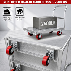 My Depot 2-in-1 Steel Panel Truck Cart 2500 lbs, Heavy-Duty Flatbed Cart Drywall Dolly w/5 inch Swivel Casters, 36x24'' Platform Truck Lumber Cart w/3 Side Handrails for Factory, Warehouse, Garage