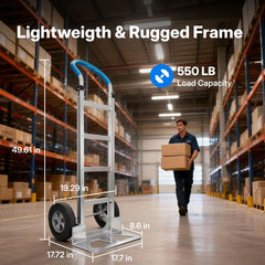 My Depot Heavy Duty Aluminum Hand Truck – 550 lbs Capacity, Ergonomic Curved Handle, 10" Solid Rubber Wheels, Beveled Nose Plate for Easy Loading & Transport