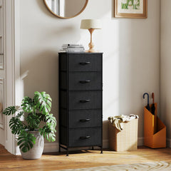 MyDepot Nightstand with 5 Drawers Bedside Table with Removable Fabric Bins Sturdy Steel Frame Wood Top Organizer Furniture for Bedroom Closet Living Room