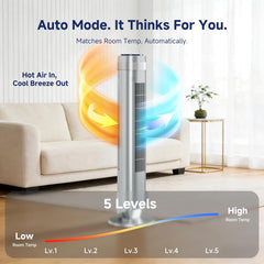 MyDepot Tower Fan for Bedroom, 28dB Quiet Floor Standing Fan with Remote, 12H Timer, 5 Speeds, 4 Modes, LED Display, Portable Bladeless Oscillating Cooling Fan for Indoor, Home, Office