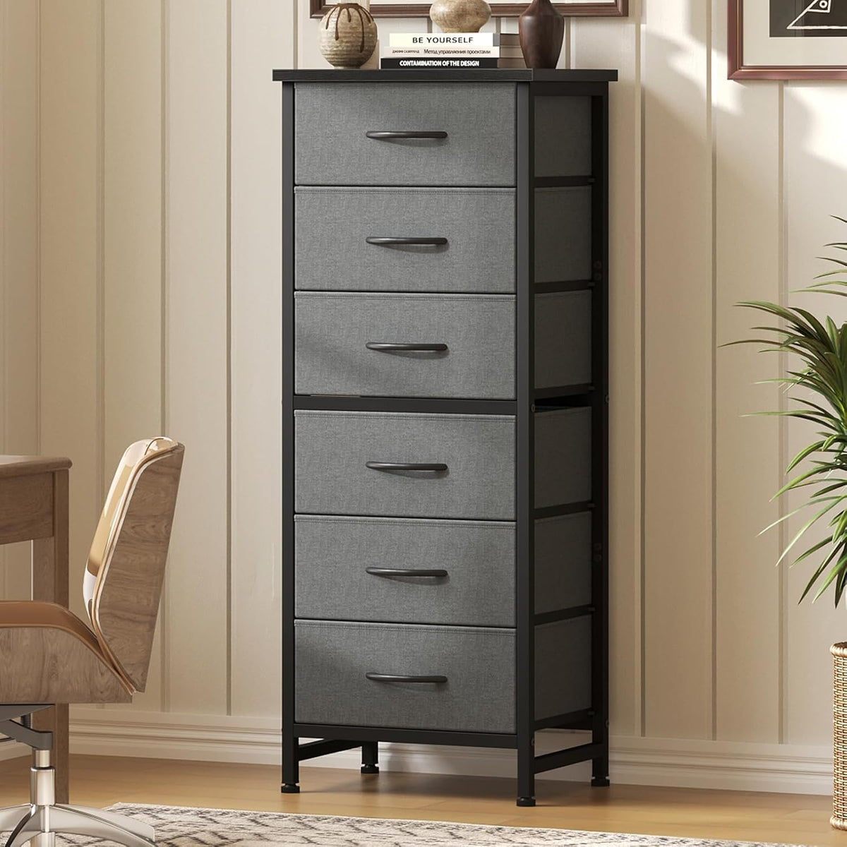 MyDepot 6 Drawers Dresser for Bedroom with Wheels, Fabric Storage Cabinet Organizer with Removable Fabric Bins, Sturdy Steel Frame for Living Room, Office, Entryway, Closets