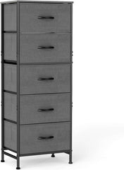 MyDepot Nightstand with 5 Drawers Bedside Table with Removable Fabric Bins Sturdy Steel Frame Wood Top Organizer Furniture for Bedroom Closet Living Room